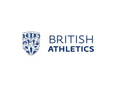 Logo of British Athletics is blue writing with a blue shield to the left.