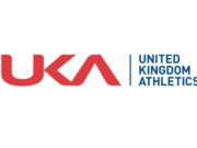 UKA logo is red capital letters on a white background, with navy blue text, all capitals, to the right of the UKA, reading UNITED KINGDOM ATHLETICS