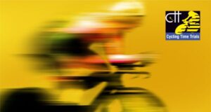 Image shows a very blurred cyclist moving quickly and the CTT logo