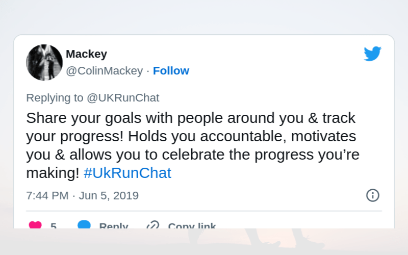 A Tweet about sharing running goals 