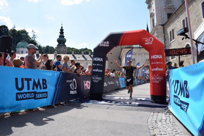 Luke Grenfell-Shaw crossing the finish line in the Mozart 100