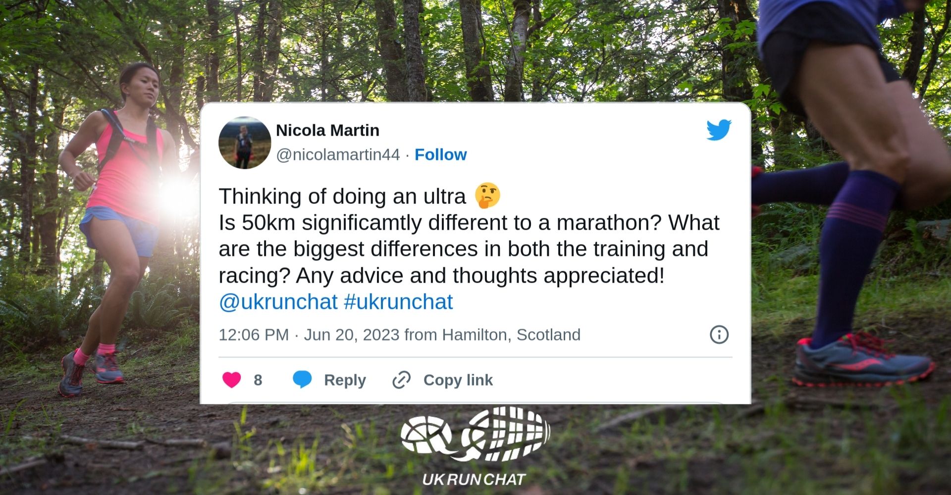 Marathon vs Ultra marathon training question on a tweet from a ukrunchat community member