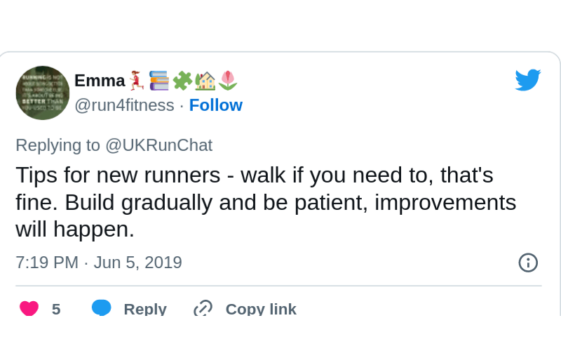 walk if you need to tweet explaining you should walk if you need to, tips for beginner runners