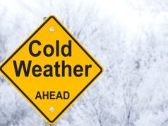 cold weather sign with a snowy background
