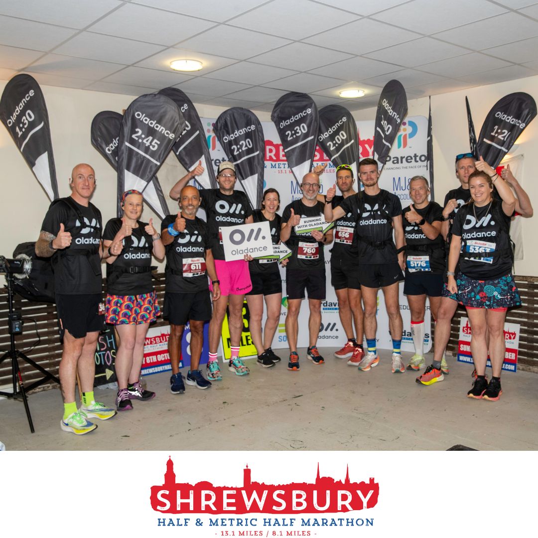 shrewsbury half marathon pacing team wearing their flags