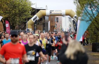 Runners on Newport marathon route