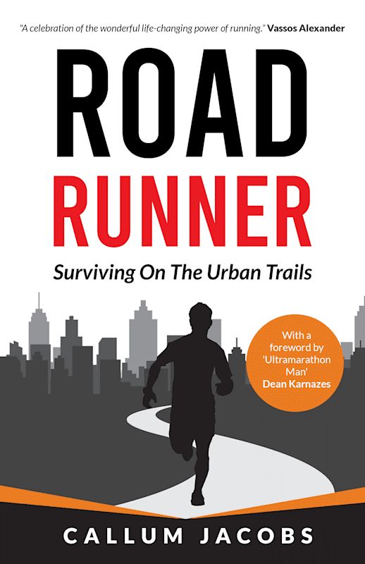 Image of the cover of Road Runner: Surviving on the Urban Trails which shows a silhouette of a male running through a cityscape.