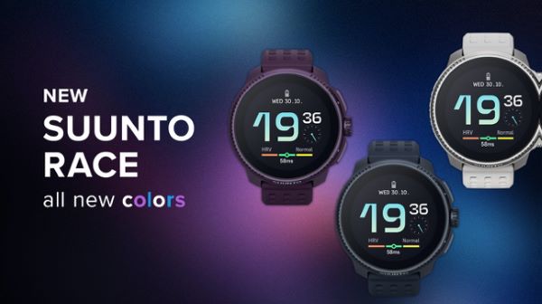 3 Suunto watch faces and the words New Suunto Race all new colors