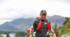 A male ultra runner in the mountains