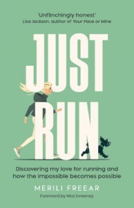 Pale green book cover, Just Run by Merili Freear
