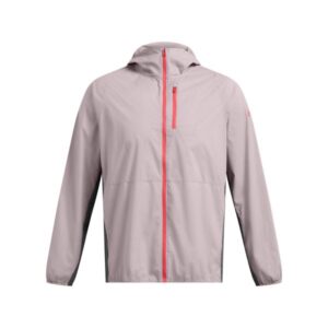 A cream running jacket with a pink zip