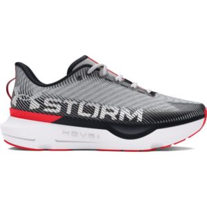 Grey running shoe with storm printed on the side