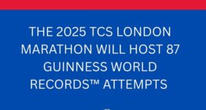 White text on blue background reads: The 2025 TCS London Marathon will host 87 Guinness World Records attempts