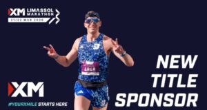 Poster for Limassol Marathon shows a male runner and the words New Title Sponsor