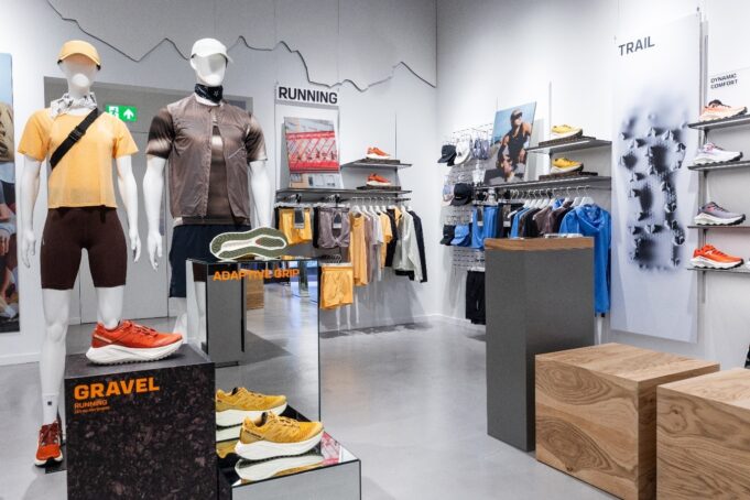 The inside of a shop selling running shoes and clothing
