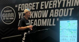 Man runs on indoor treadmill