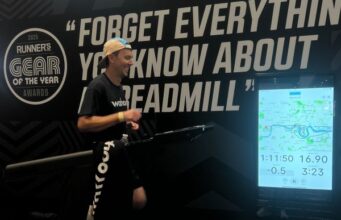 Man runs on indoor treadmill