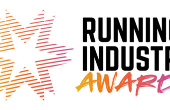Logo made up of a pink and orange star and the words Running Industry Awards