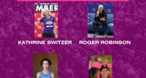 4 images of the speakers, Katherine Switzer in in a purple t-shirt with her hand on her hip. Roger Robinson is sitting on a blue sofa. Sophie Power wears a GB vest and has her arms folded. Lisa Jackson wears a Flamingo hat