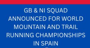 White writing on blue background: GB & NI squad announced for World Mountain and Trail Running Championships in Spain