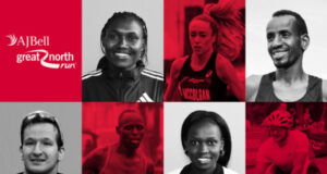 black and red images in a grid style of elite athletes head shots