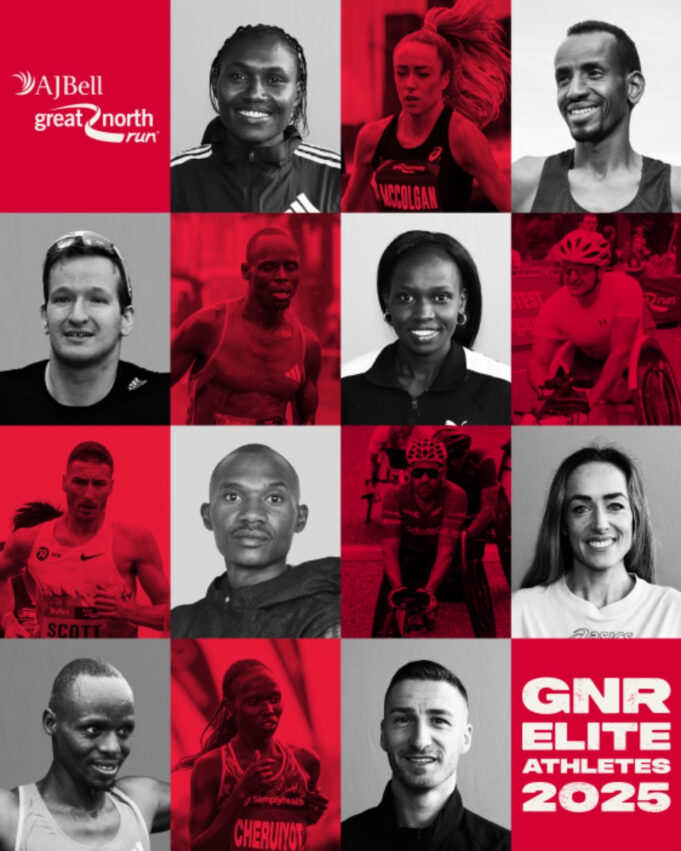 black and red images in a grid style of elite athletes head shots