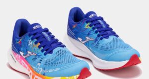 Two colourful running shoes with Paris written on the side