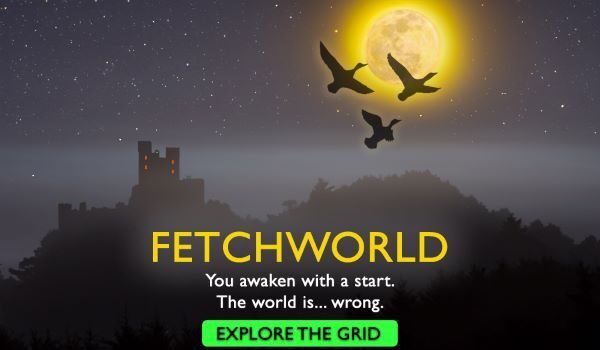 A computer generated image of a spooky castle under a full moon with geese flying by