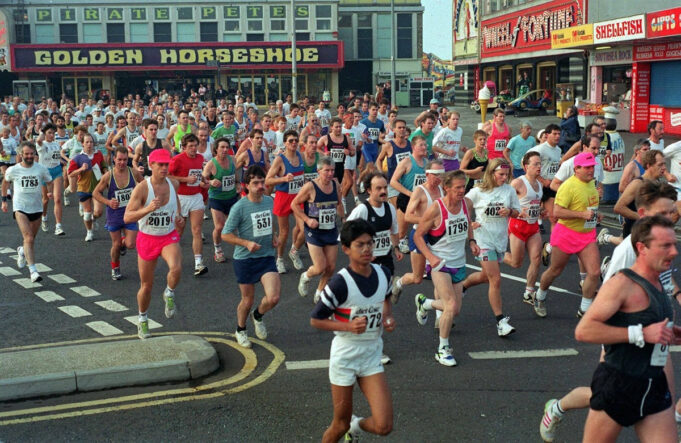 Many people running a race