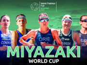 Powerhouse women’s field for 2025 World Cup Poster showing five female triathletes (head and torso) as a montage, with the words Miyazaki World Cup
