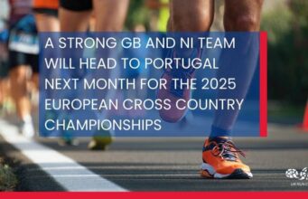 GB & NI team for European XC Champs White text on blue background reads: A strong GB and NI team wIll head to Portugal next month for the 2025 European Cross Country ChampIonshIps