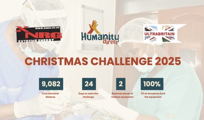 Support Humanity Direct’s Christmas Challenge Poster giving statitistics of the fundraiser and logos of organisations involved