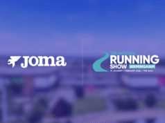 Joma Sport makes UK exhibition debut at The National Running Show Joma logo and National Running Show logo on a purple background
