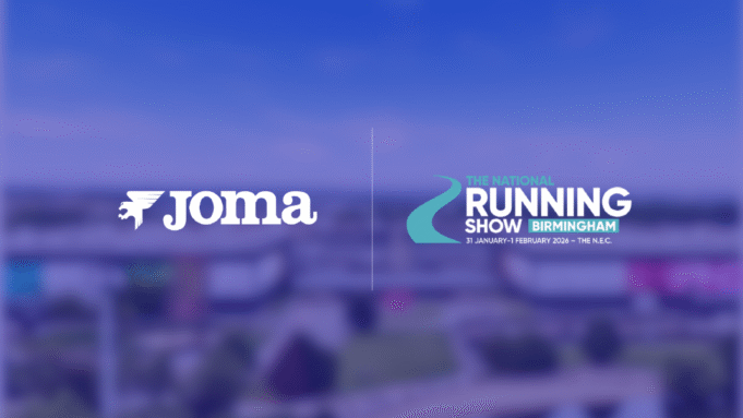 Joma Joma logo and National Running Show logo on a purple background