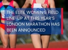 Text over two elite women runners reads: The elite women’s field line-up at this year’s London Marathon has been announced