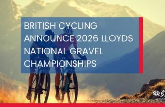 Text overlaid two cyclists on gravel: British Cycling announce 2026 Lloyds National Gravel Championships