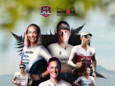 Montage of athletes competing in the triathlon