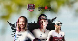 Montage of athletes competing in the triathlon