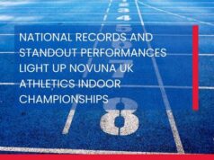 National records at UK Athletics Indoor Championships White text overlaid on a blue running track reads: NATIONAL RECORDS AND STANDOUT PERFORMANCES LIGHT UP NOVUNA UK ATHLETICS INDOOR CHAMPIONSHIPS