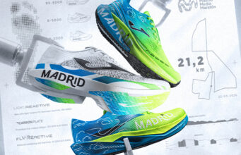 Joma unveils special edition Madrid running shoe three neon green and blue running shoes, with Madrid written on the side