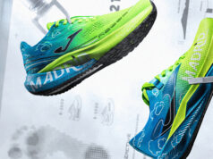 two bright green and blue running shoes