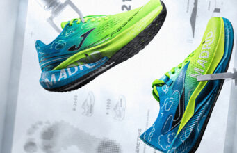 two bright green and blue running shoes