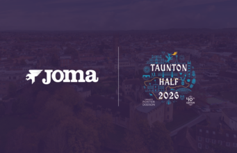 Navy coloured background wth Joma logo and Taunton Half logo