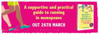 Poster for book with text: A supportive and practical guide to running in menopause out 26th March