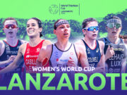 A montage of five women triathlete head and shoulders