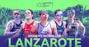 A montage of five women triathlete head and shoulders