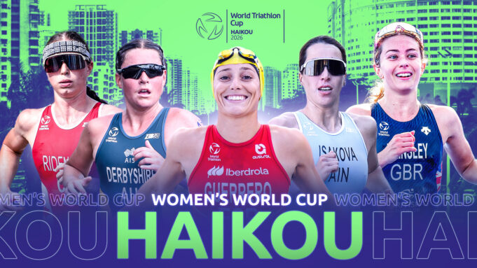 Montage of head and shoulders of 5 top female athletes on the Haikou start list