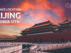 Chinese temple at sunset.