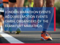 Text over people running a road race reads: London Marathon Events announces acquisition of Motion Events GmbH, organisers of the Mainova Frankfurt Marathon