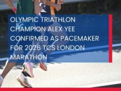 Text reads: Olympic triathlon champion Alex Yee confirmed as pacemaker for 2026 TCS London Marathon